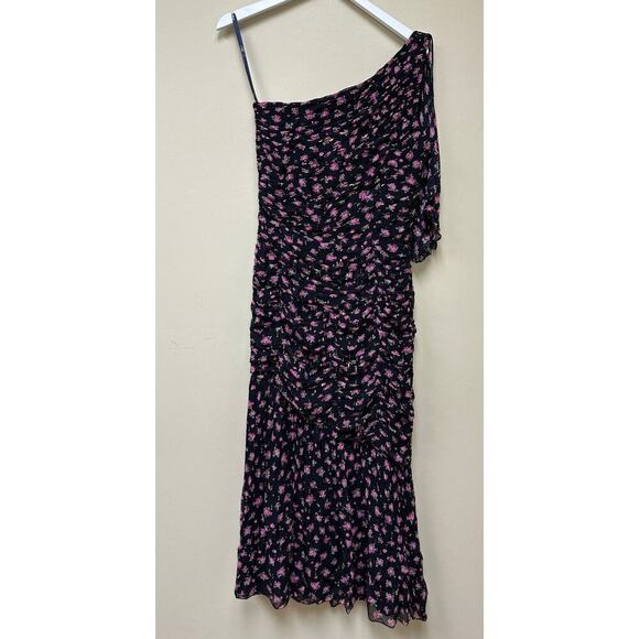 Shoshanna Black and Pink One-Shoulder Maxi Dress - Picture 4 of 13